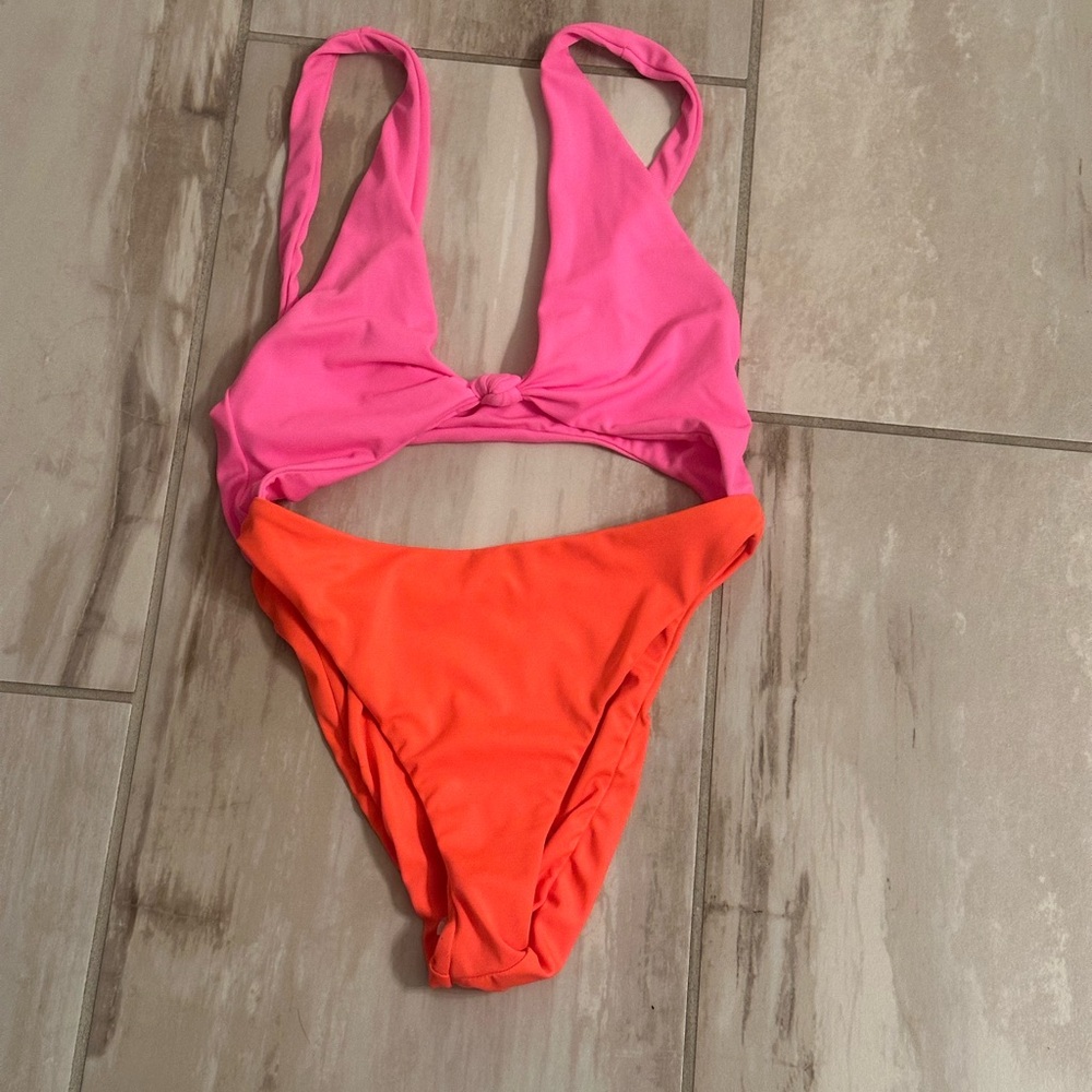New Leith color block one piece swimsuit pink orange sz small - Picture 7 of 7